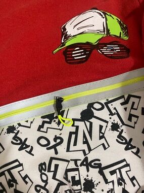 Red Graphic Jacket with Neon Lime Accents